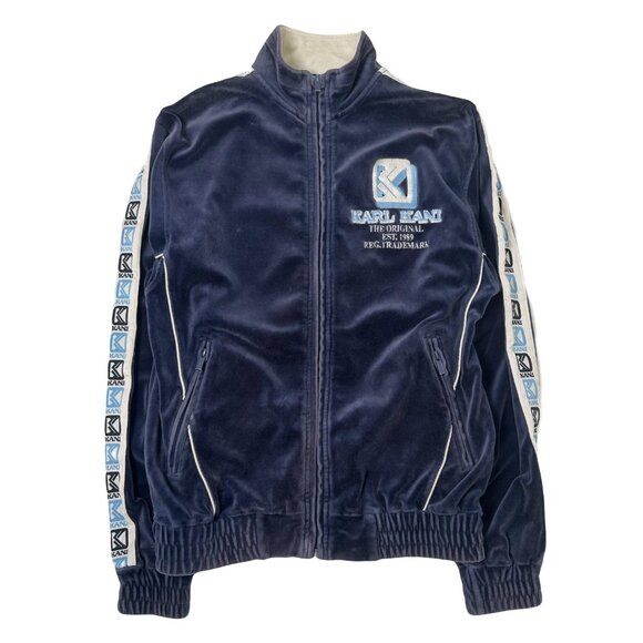 2000s Karl Kani Tape Logo Velour Track Jacket L - Picture 1 of 7